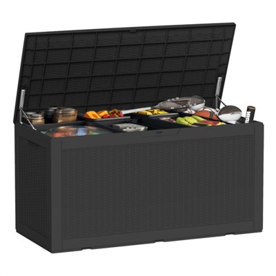VisioGear Deck Boxes, 100 Gal Outdoor Storage Deck Box, Small Patio Storage Bin for Garden Tools, Black, 48.03"*21.46"*24.53"