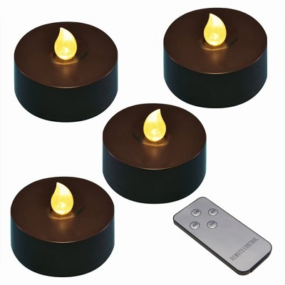 LumaBase Extra-Large Battery-Operated Tea Lights with Remote Control, Black - Set of 4