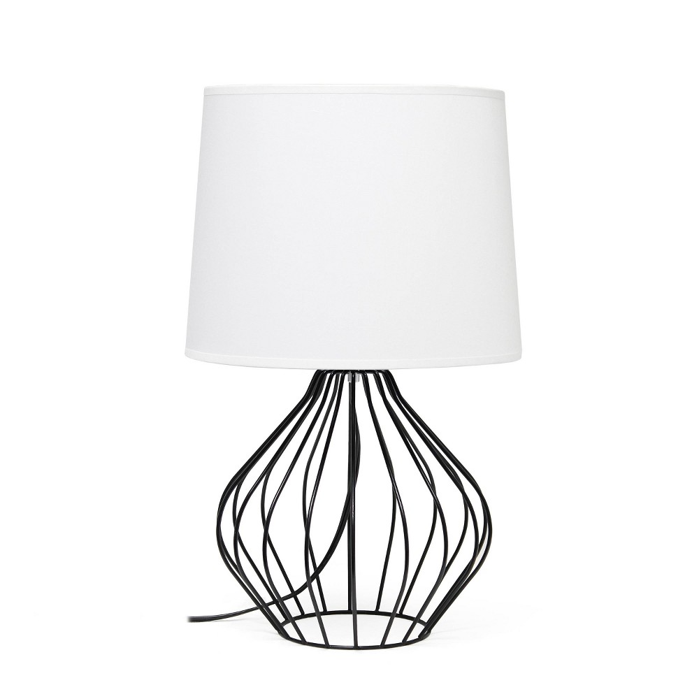 Photos - Floodlight / Street Light Geometrically Wired Metal Table Lamp with Fabric Shade White/Black - Simpl