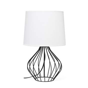 Geometrically Wired Metal Table Lamp with Fabric Shade - Simple Designs