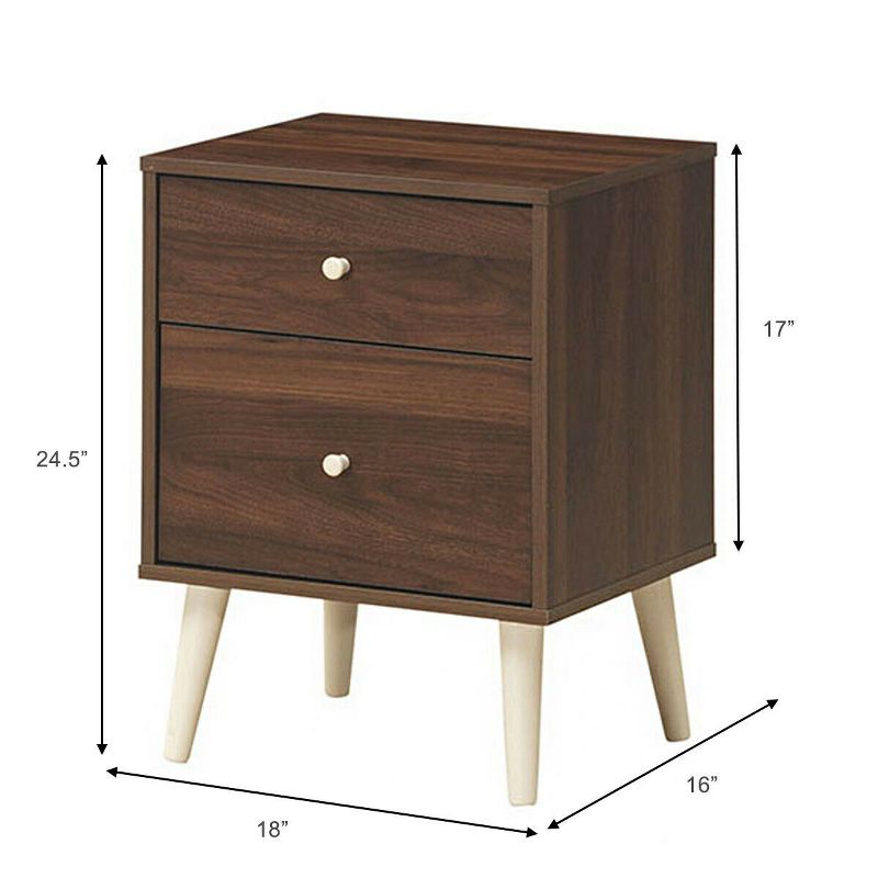 Costway Nightstand 2-Drawer Beside End Side Table w/Rubber Legs, 5 of 13