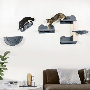 Multipet 4 Pcs Cat Climbing Shelf with Cat Hammock, 3 Steps, Perches, Scratching Post, for Sleeping, Playing - 1 of 4