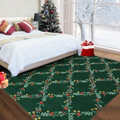 Christmas Runner Rug 2x6 Washable Christmas Kitchen Rugs Modern Geometric Area,Red