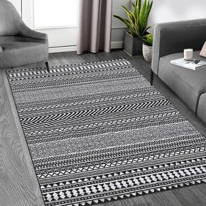 Washable Geometric Area Rug, Non-Slip Low Pile Foldable Stain-Resistant Floor Cover for Living Room Bedroom Dining Room - 1 of 4