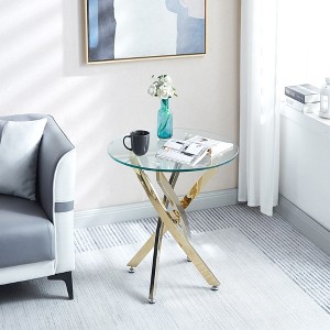 Modern Glass End Table, Round End Table With Tempered Glass Tabletop And Chrome Legs,round,gold,23.60" - 1 of 4