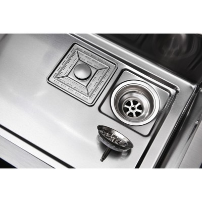 DOMETOUR Waterfall Kitchen Sink, Black Stainless Steel 30×18″ Single Bowl with Flying-rain Faucet, Cutting Board, Multifunctional Workstation