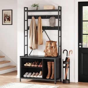 Hall Tree with Bench,Industrial Coat Rack Shoe Storage Entryway Organizer with Storage Cubbies, Mudroom Foyer Shoe Bench Coat Stand for Home - 1 of 4