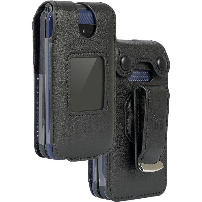 Nakedcellphone Case for AT&T Cingular Flex 2 / Cricket Debut Flex / Tracfone BLU Flex Flip Phone - Vegan Leather with Belt Clip - Black, 1 of 9