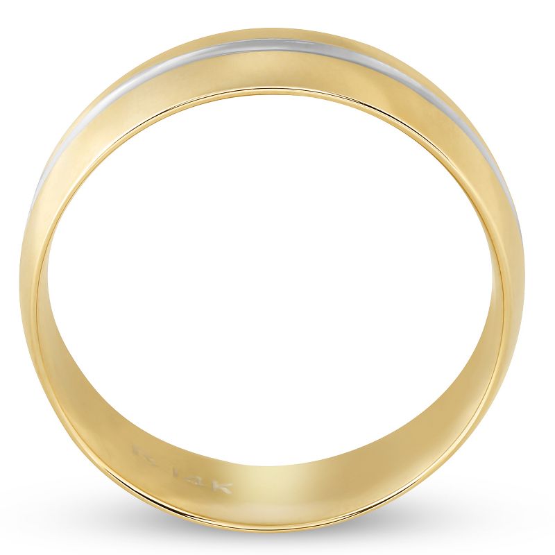 Pompeii3 8MM Mens 14k Yellow Gold Ring Two Tone Brushed Wedding Band, 2 of 4