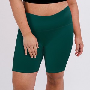 Calypsa Women's Plus Size Chlorine Resistant Tummy Control Long Bike Swim Shorts - 1 of 4