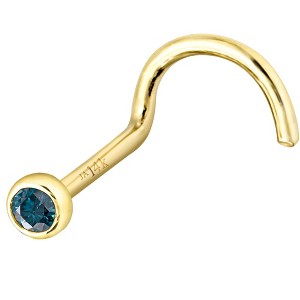 Jewelry Avalanche 22G 14K Gold Bezel-set Blue Diamond Nose Screw Nose Stud - 1 of 3