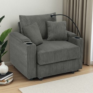 Oversized Fabric Accent Chair with Storage, Cup Holders and Phone Holder - 1 of 4
