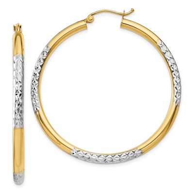 Black Bow Jewelry 14k Gold and Rhodium Diamond Cut Round Hoop Earrings 45mm (1 3/4 Inch)
