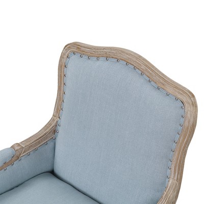 Light Blue Traditional Upholstered Accent Chair with Distressed Wood Base