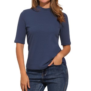 Allegra K Women's Half Sleeve Casual Turtleneck Solid Elastic Soft T-Shirts - 1 of 4