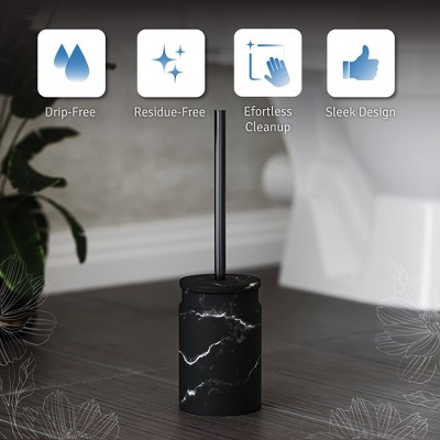 Black Marble Look Toilet Brush and Holder Set with Sturdy Bristles