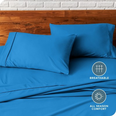 King Size Medium Blue Hypoallergenic Cotton Polyester Pillowcase Set