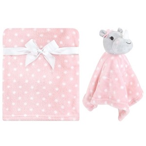Hudson Baby Infant Girl Plush Blanket with Security Blanket, Rhino, One Size - 1 of 4