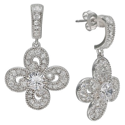 Women's Clear Cubic Zirconia Clover Stud Drop Earrings in Sterling Silver - Clear/Gray (12mm)