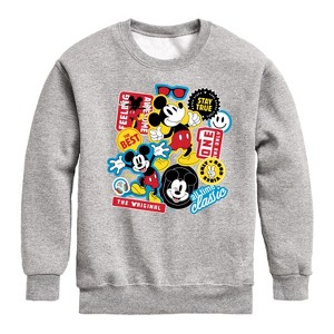 Boys' - Disney - Mickey Sticker Look Graphic Long Sleeve Fleece Sweatshirt - 1 of 4