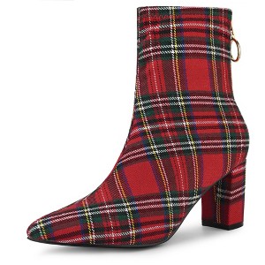 Allegra K Women's Pointed Toe Back Zipper Chunky Heels Ankle Booties - 1 of 4