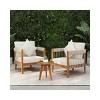 3 Piece Acacia Wood Outdoor Patio Chat Set with Cushions, Boho Tub Rope Patio Club Chair Set of 2 with Side Table for Porch Garden-Coolbibila - 2 of 4