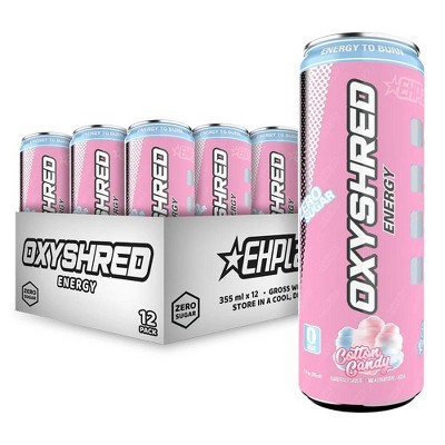 EHPlabs OxyShred Energy Drink - Zero Sugar, Zero Calories, with Amino Acids, Vitamin C, Green Tea Extract & Clean Caffeine - Cotton Candy (12-Pack)