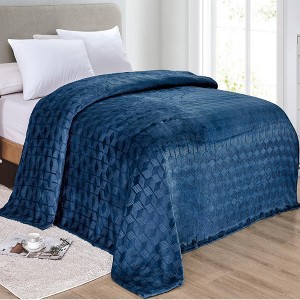 Plazatex Amrani Bedcover Embossed Blanket Soft Premium Microplush, Navy - 1 of 3