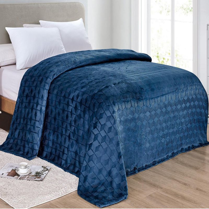 Amrani Bedcover Embossed Blanket Soft Premium Microplush Navy by Plazatex, 1 of 4