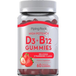 Piping Rock Vitamin D3 and B12 Gummies | 60 Count | Strawberry Flavor - 1 of 4