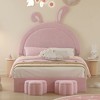 NicBex Full Size Upholstered Bed Frame with Rabbit-Shaped Headboard for Kids,Velvet Platform Bed Frame with 2 Storage Stools,Easy Assembly,Pink - 3 of 4