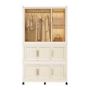 LIVAREEmlen Portable Wardrobe Closet Storage Organizer for Clothes,Clothes Dresser,9 Magnetic Doors-9 Cubes & 1 Hanging Rod,6 pcs hangers,White - 1 of 4