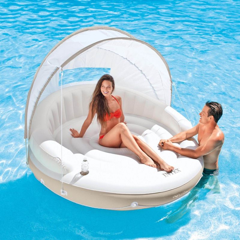 Intex Inflatable Canopy Island Float Lounge + AC Electric Air Pump w/ 3 Nozzles, 4 of 8