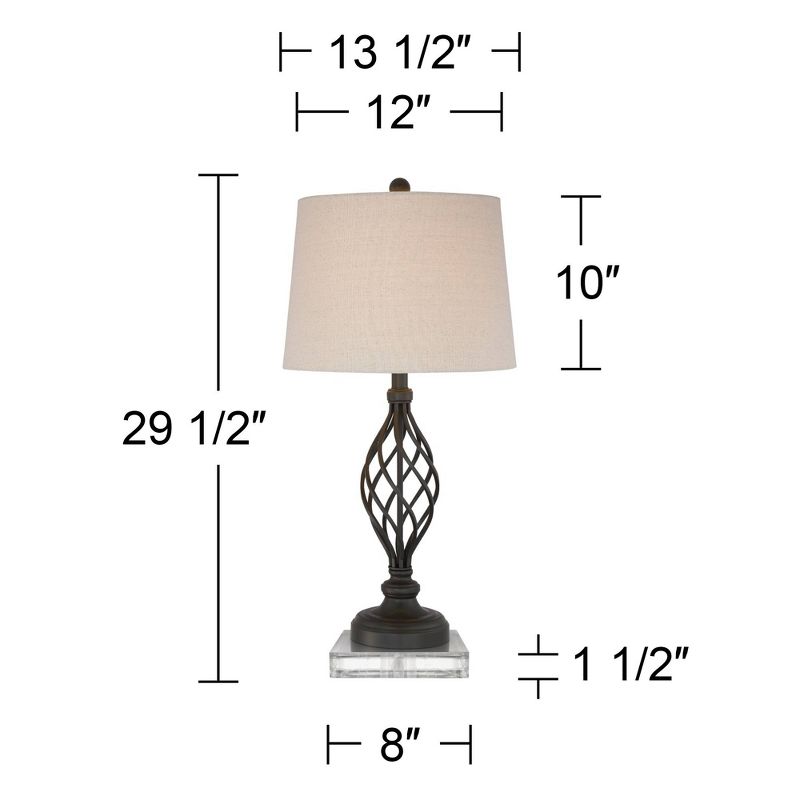 Franklin Iron Works Annie Modern Industrial Table Lamps Set of 2 with Square Riser 29 1/2" Tall Bronze Iron Cream Fabric Drum Shade for Living Room, 4 of 6