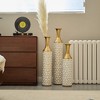 Grungis Set of 3 White & Gold Textured Metal Flower Vases,33.86", 29.3", 24.6" Tall Irregular Decorative Vases for Glam Home Decor,Gold+White - 2 of 4