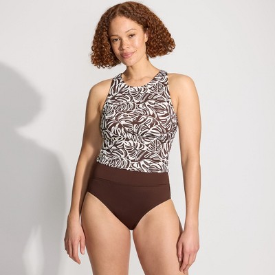 Lands' End Women's Chlorine Resistant High Neck Racerback Midkini Swimsuit Top