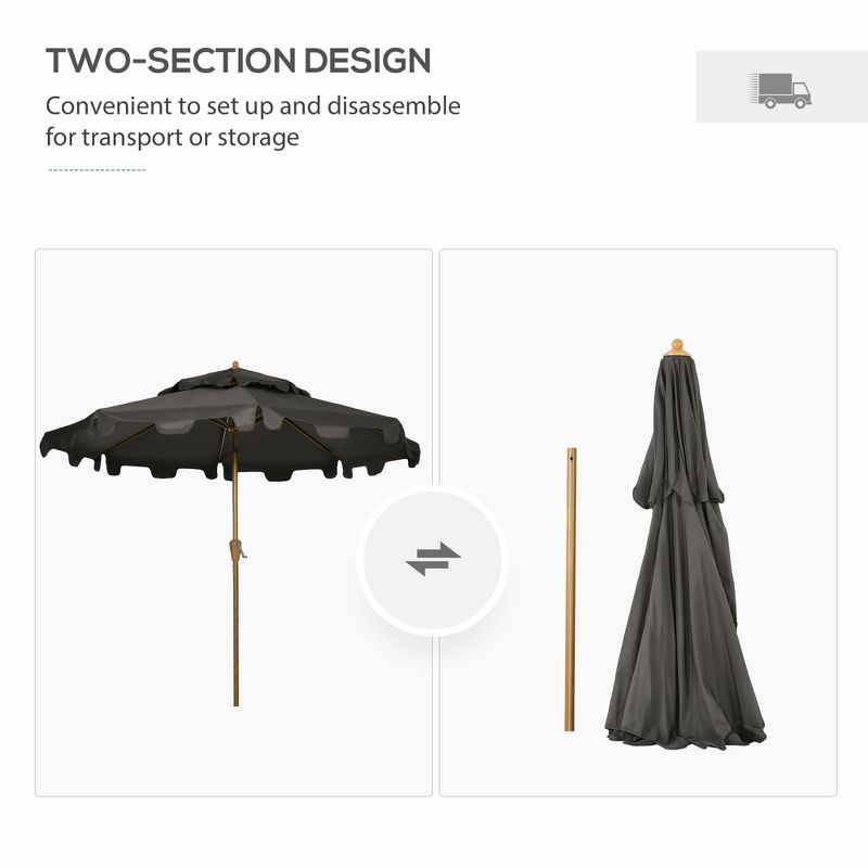 Outsunny 8.8' Patio Umbrella with Push Button Tilt and Crank Outdoor Market Table Umbrella, Gray, 5 of 7