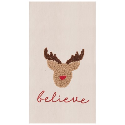 C&F Home Believe Reindeer French Knot Cotton Embroidered Flour Sack Kitchen Towel