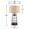 Franklin Iron Works Rustic Farmhouse Table Lamp 31" Tall with Nightlight Bronze Clear Seeded Glass Burlap Shade for Bedroom Living Room House Bedside - image 4 of 4