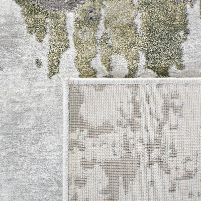 Grey and Green Abstract Hand-knotted 4' x 6' Area Rug