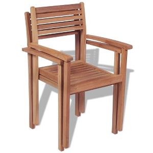 vidaXL Stackable Chair Set of 2 Warm natural wood Solid teak wood Medium - 1 of 4