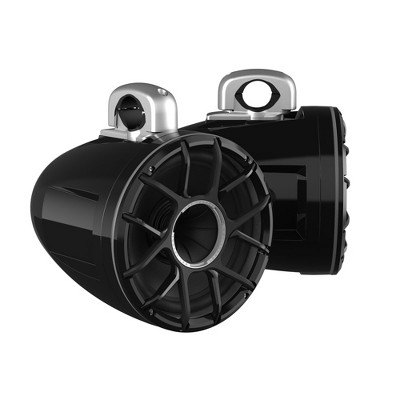 Wet Sounds REV 12 HD 12" Horn Loaded Compression Driver Tower Speakers with XZ Grills & Silver Aluminum Fixed Clamps, 400 Watts RMS, Black, Pair