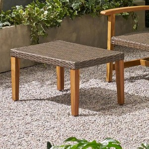 KWPZQEB Outdoor Wicker Ottoman, Patio Ottoman with Rattan Top & Wood Frame, All-Weather Patio Rattan Foot Rest for Indoor, Outdoor - 1 of 4