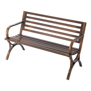 VEVOR Outdoor Bench, 50 inch, Carbon Steel Metal Frame with Slatted Pattern Backrest and Round Edge Armrests, Weatherproof, Antique Bronze - 1 of 4