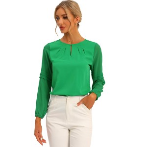 INSPIRE CHIC Women's Chiffon Semi Sheer Keyhole Neck Elegant Work Blouse - 1 of 4
