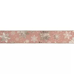 Northlight Pink and Gold Snowflake Christmas Wired Craft Ribbon 2.5" x 10 Yards