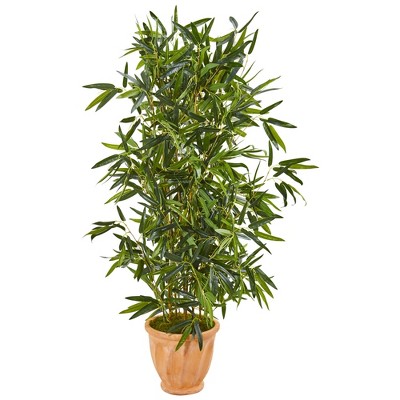 Nearly Natural 4.5-ft Bamboo Artificial Tree in Terra Cotta Planter (Real Touch) UV Resistant (Indoor/Outdoor)