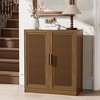 36 in. Tall Wood Grain Storage Cabinet in White, Storage Organizer with 2 Rattan Weave Doors for Bedroom Living/Dinning Room - 2 of 4