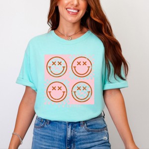 Simply Sage Market S.W.Smiley Pink Four Square Smiley Face Garment Dyed Tee - 1 of 4