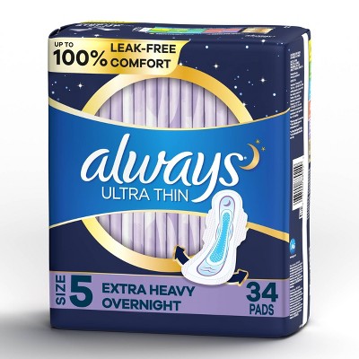 Always Ultra Thin Extra Heavy Overnight Pads - Size 5 - 34ct
